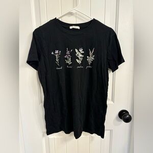 Boutique black t shirt with florals